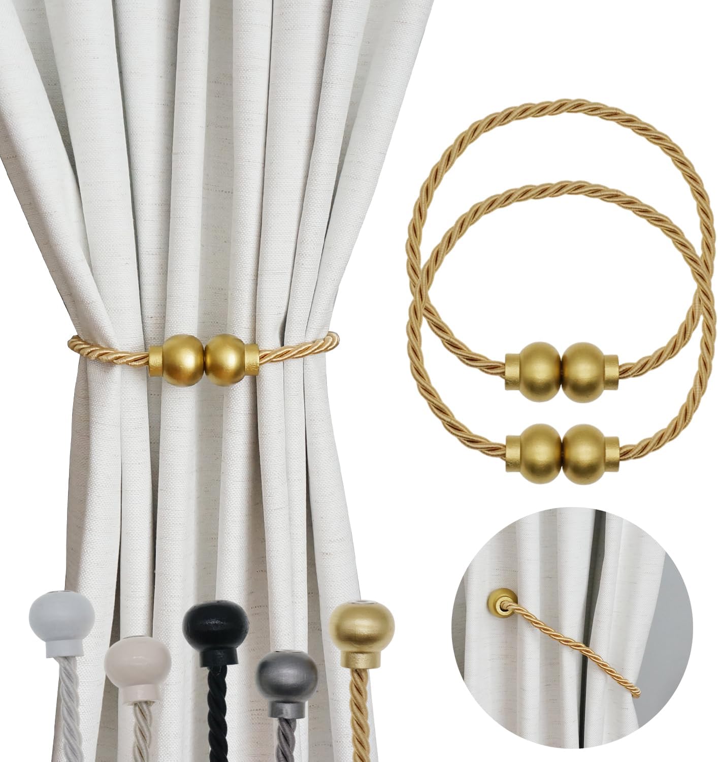 Gold Handmade Rope Magnetic Tiebacks Pack of 2