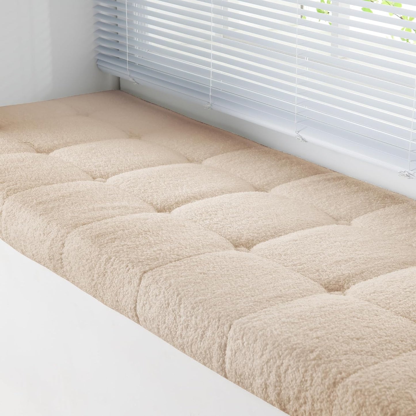 Custom Bay Window Sill Seat Cushion Short Fluffy Plush Wool Fleece Customized Bench Seating Foam Cushion Pad for Indoor Furniture, Reading Nook, Mudroom Entryway, Dining Room Kitchen, Non Slip Bottom