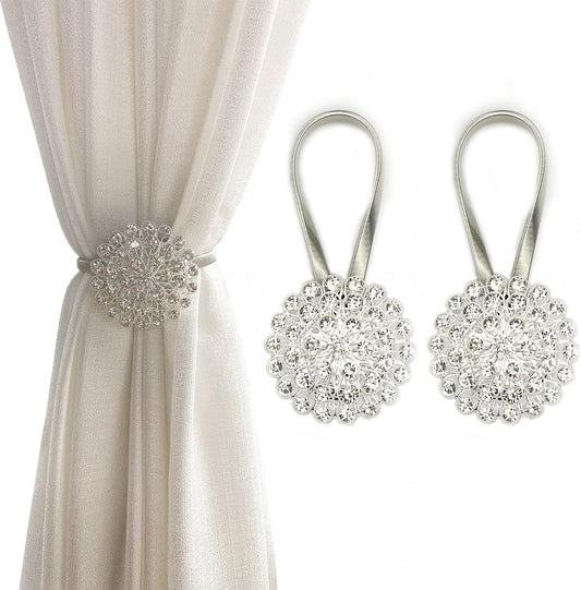 White Crystal Flower Magnetic Tiebacks Pack of 2