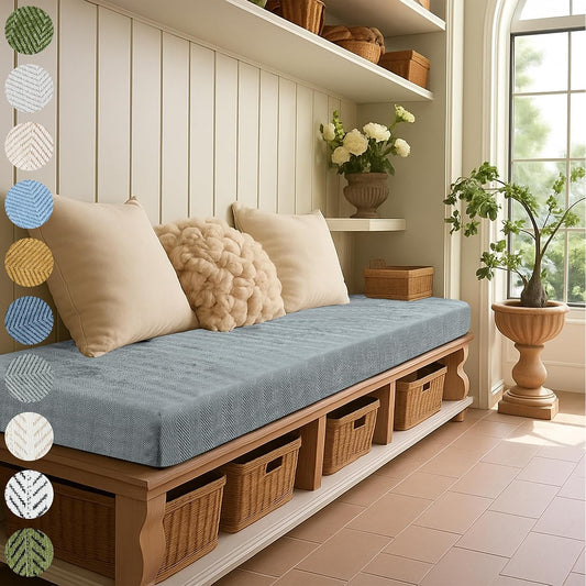 Bay Window Cushion, Bench Cushions Chenille Fabric for Indoor Furniture, Mudroom, Reading Nook, Kitchen Dining Room, Piano Bench, Breakfast Nook, 75D High-Resilience Foam, Non Slip Bottom