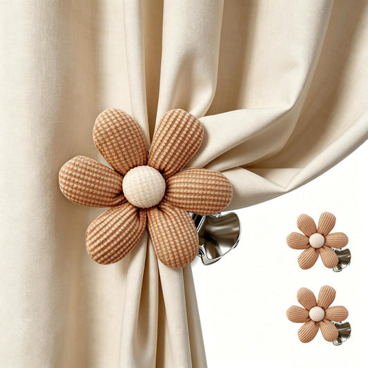Brown Cotton Flower Curtain Tiebacks Pack of 2