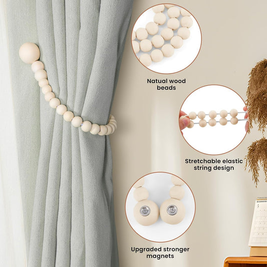 Magnetic Wood Bead Curtain Tiebacks Pack of 2