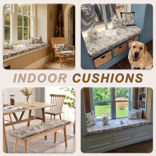 Custom Size Bay Window Bench Seat Cushions Indoor/Outdoor Bench Cushions, 75D Memory Foam/Anti-Slip/Scratch Custom Bench Cushions for Breakfast/Reading Nook/Kitchen Dining Entryway Mudroom